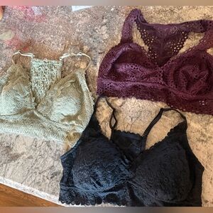 Aerie Lace Bralette Trio - Black, Olive, Plum